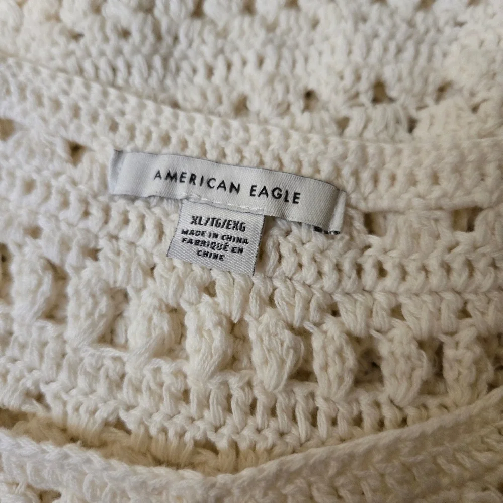 American Eagle Crochet Button Front Cami Tank Top Cream Ivory XL Tie Strap Boho - Picture 4 of 8